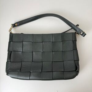 Anna Paola Brit Woven Genuine Leather Crossbody Bag Dark Green